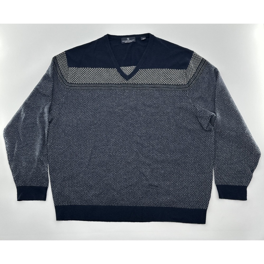 Hart Schaffner Marx 100% Cashmere Geometric V Neck Sweater Men's Size Large XXL